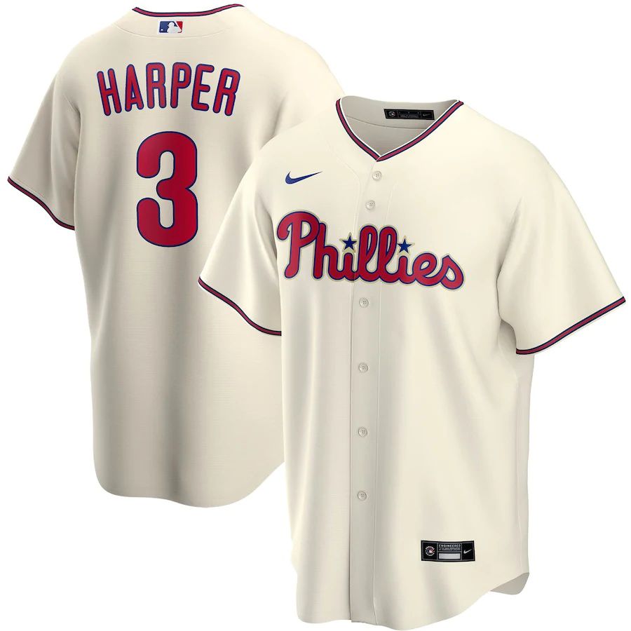 Mens Philadelphia Phillies 3 Bryce Harper Nike Cream Alternate Replica Player Name MLB Jerseys